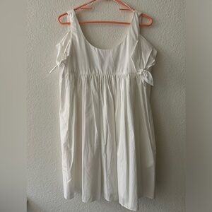 NEW Zara white cold shoulder bow baby doll dress size M 100% cotton